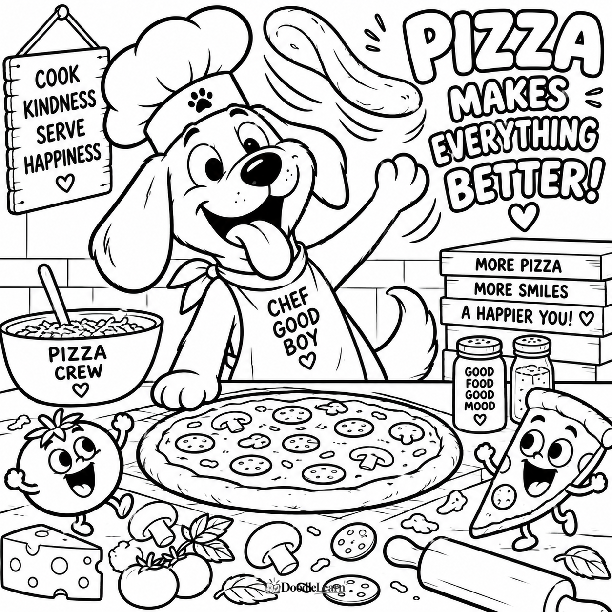 Funny Coloring Page #1 — Chef Good Boy's Pizza Kitchen